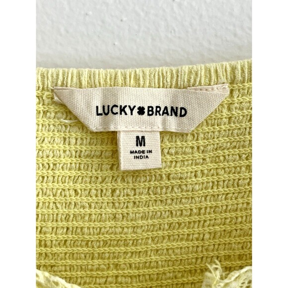Lucky Brand pintuck bodice tiered mini dress Lemon Yellow Size M - Picture 3 of 9